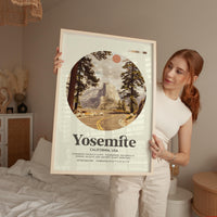 Yosemite National Park Print,  Mid Century Travel Poster - California Wall Art - Mountain Landscape Decor