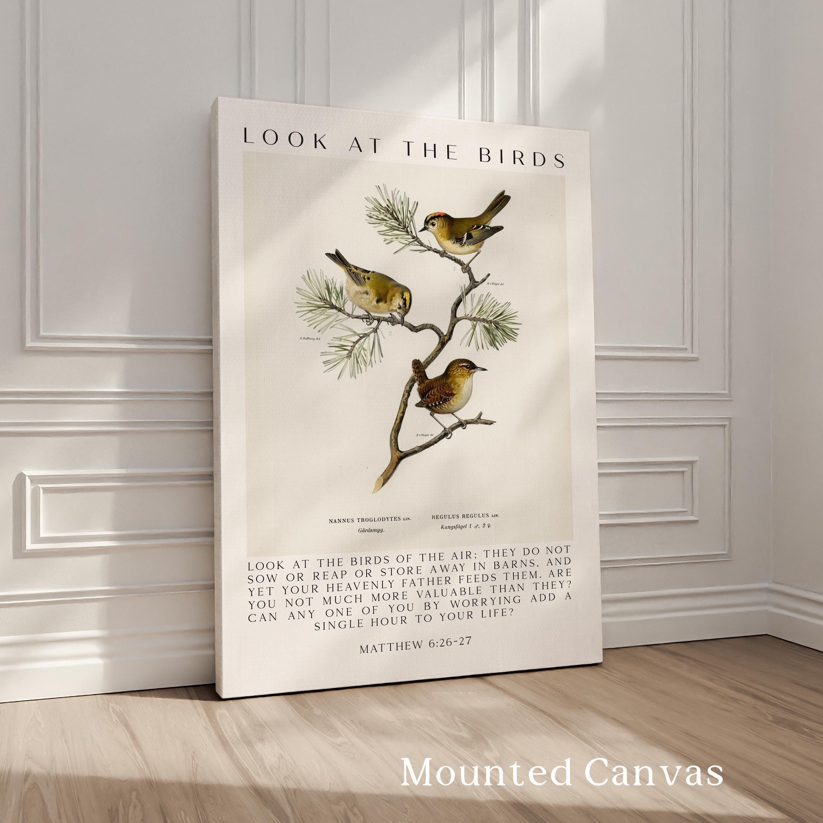Matthew 6:26-27 Bible Verse Print, Look at the Birds Scripture Wall Art