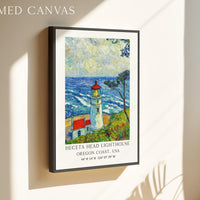 Heceta Head Lighthouse Wall Art: Oregon Coast Seascape,  Van Gogh Inspired