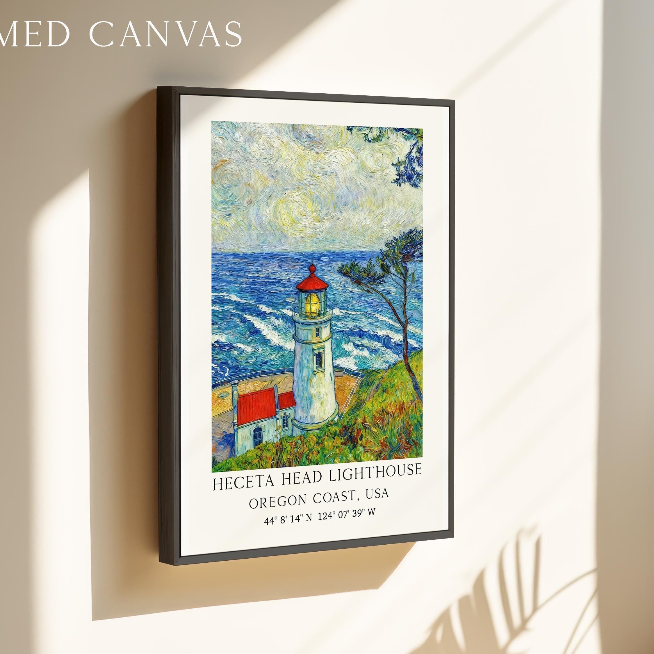 Heceta Head Lighthouse Wall Art: Oregon Coast Seascape,  Van Gogh Inspired