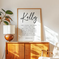 Jeremiah 29:11 Bible Verse Personalized Print, For I Know The Plans, Christian Wall Art