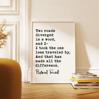 The Road Less Traveled Print, Robert Frost Quote, The Road Not Taken, Wall Art, Minimalist Decor
