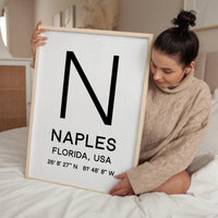 Naples, Florida with GPS Coordinates Minimalist Art Print