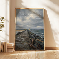 a painting of a person sitting on a rock wall next to the ocean