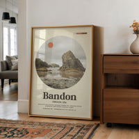 Bandon Oregon Mid Century Print, Oregon Coast Wall Art, Retro Travel Poster, PNW Decor