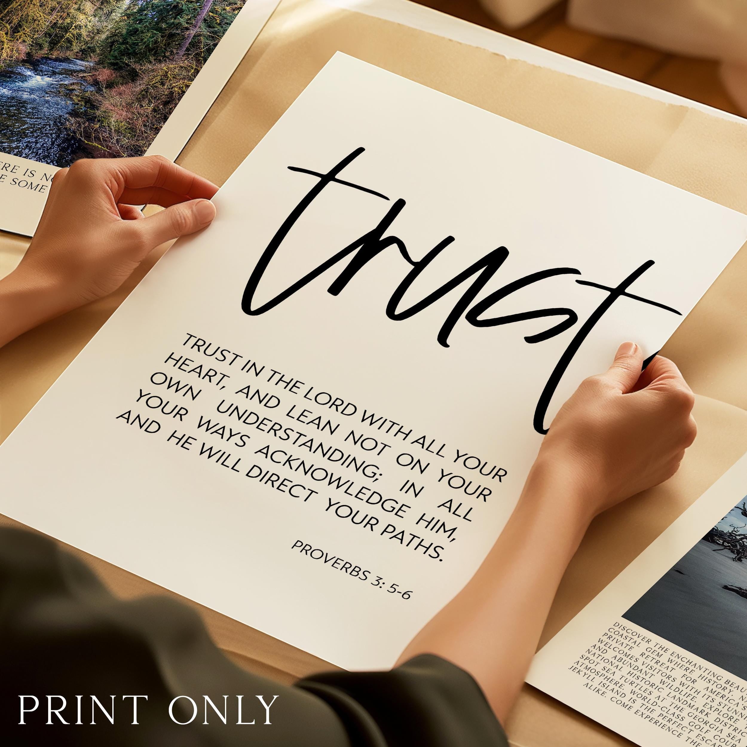Trust in the Lord Wall Art, Proverbs 3 5-6 Scripture Print, Christian Decor, Bible Verse