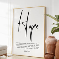 Isaiah 40:31,   But those who hope in the Lord will renew their strength... Typography Art Print - Hope - Bible Verse - Uplifting -  Inspire