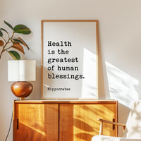 Hippocrates Quote Print, Health Is The Greatest Of Human Blessings Wall Art, Wellness Typography Decor