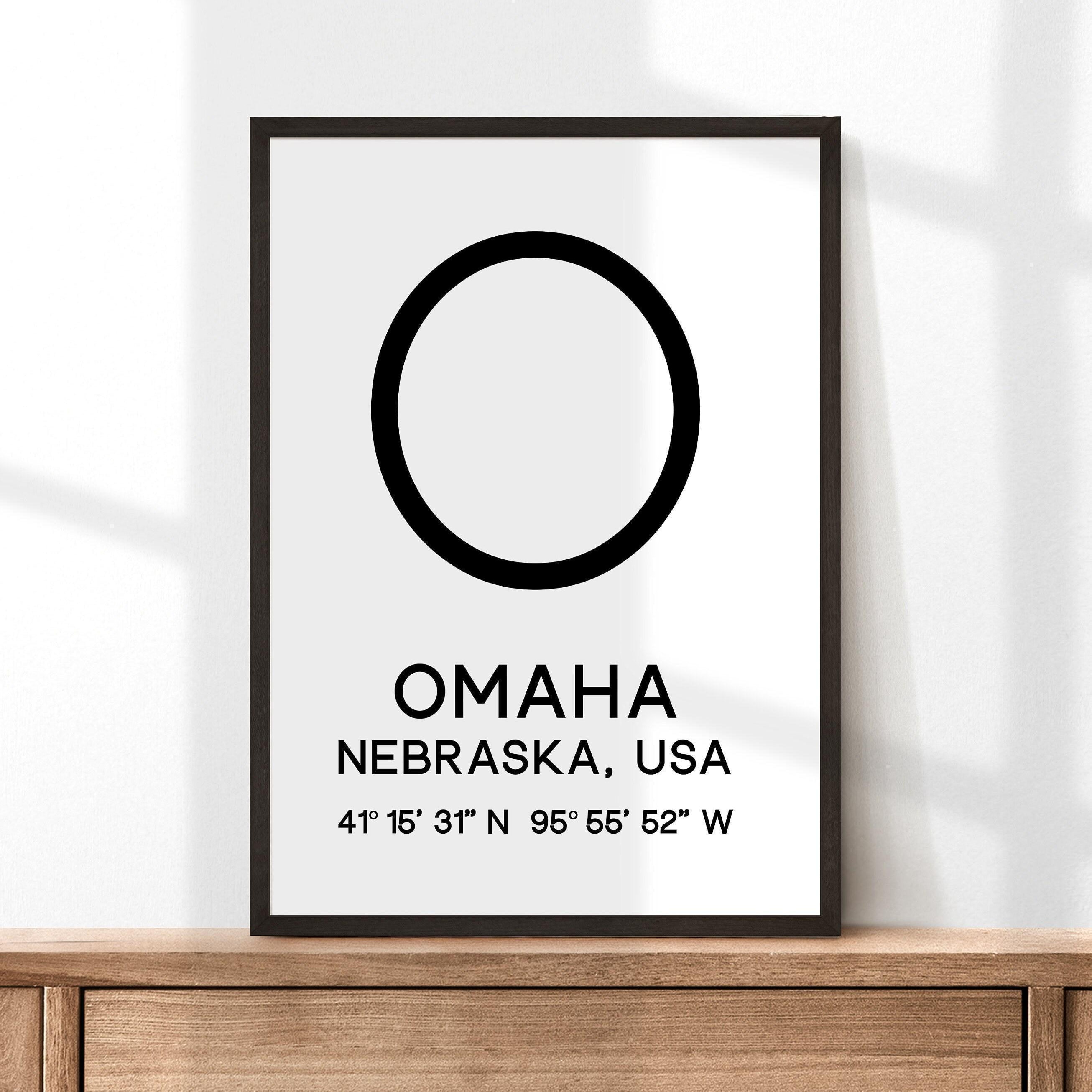 Omaha, Nebraska with GPS Coordinates Minimalist Art Print