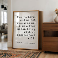 Jane Eyre Quote Print, Charlotte Brontë Art, I Am No Bird, Book Lover Gift