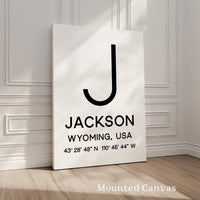 Jackson, Wyoming with GPS Coordinates Minimalist Typography Art Print,  Tetons,  Travel,  Ski