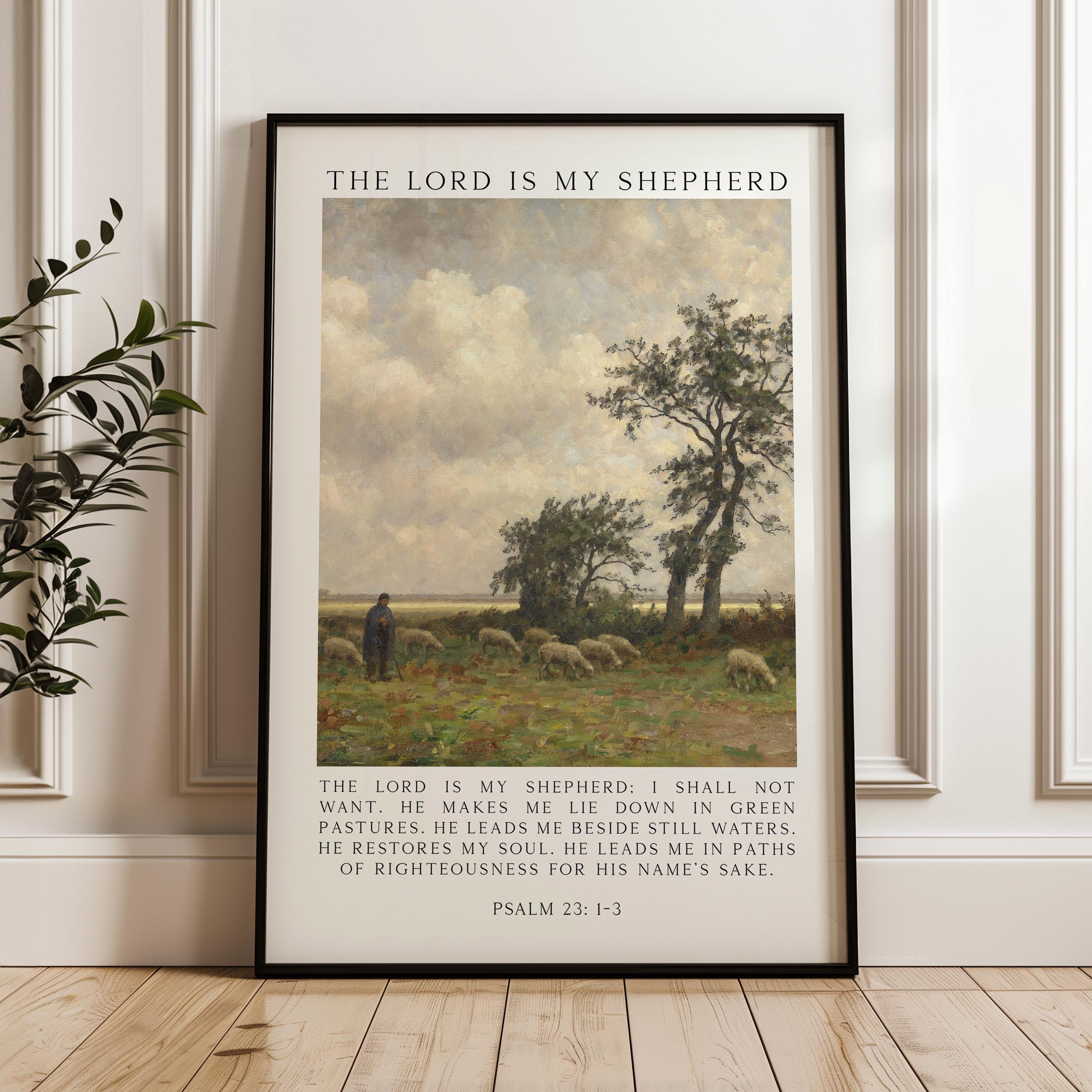 The Lord Is My Shepherd Psalm 23 Art Print,  Christian Typography Wall Art