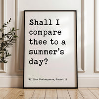 Shall I compare thee to a summer’s day?,  William Shakespeare Quote,  Typography Art Print,  Sonnet 18,  Wedding,  Anniversary • Gift