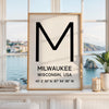 Milwaukee, Wisconsin Wall Art, GPS Coordinates Print, City Typography, Travel Decor