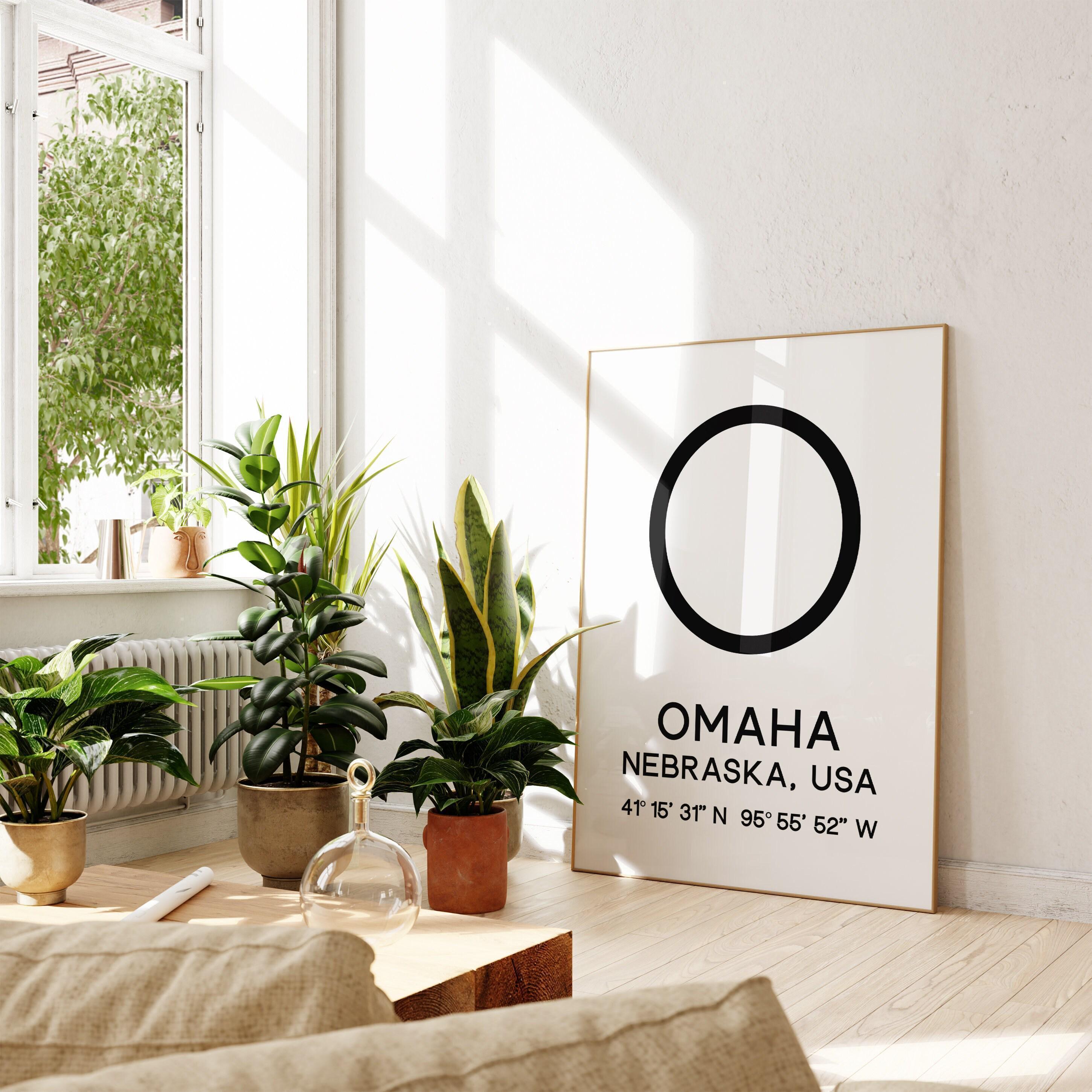 Omaha, Nebraska with GPS Coordinates Minimalist Art Print