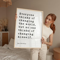 Leo Tolstoy Quote Print, Everyone Thinks Of Changing The World, Typography Wall Art, Literary Decor