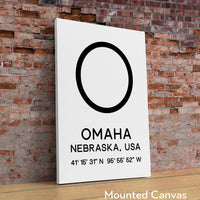 Omaha, Nebraska with GPS Coordinates Minimalist Art Print