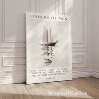 Fishers of Men Wall Art,  Mark 1:17 Scripture Print,  Christian Nautical Typography Artwork for Home & Church Décor
