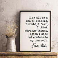 Bram Stoker Dracula Quote Art Print,  I am all in a sea of wonders. I doubt; I fear;,  Life quotes, Book Quotes,  1897