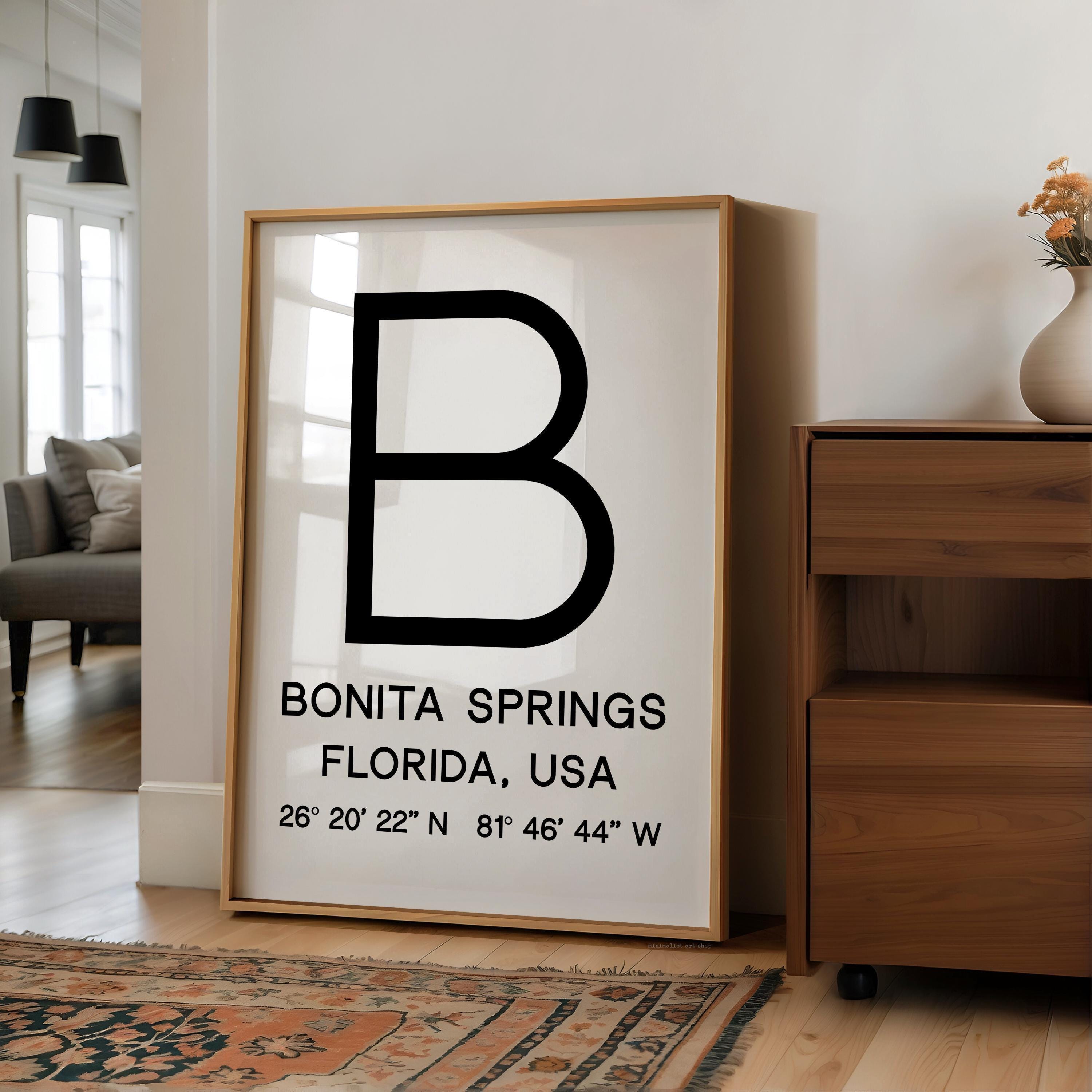 Bonita Springs, Florida with GPS Coordinates Minimalist Typography Art Print