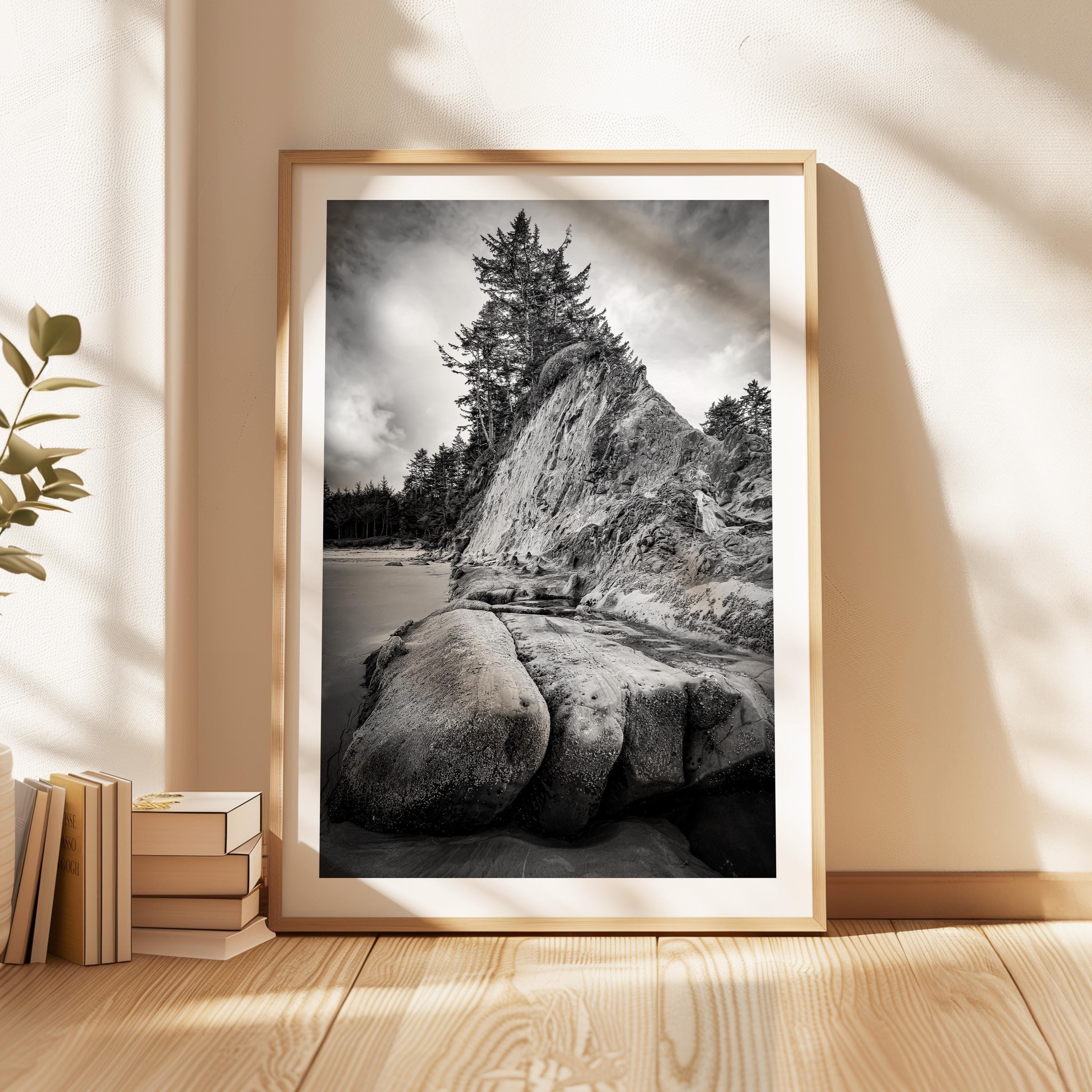 Bastendorff Beach, Oregon Coast Wall Art, Black and White Photography Print by Jessie Dysart