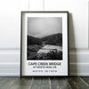 Cape Creek Bridge At Heceta Head, Oregon with GPS Coordinates Black & White Art Print,  Travel - Oregon - Hwy 101 - Oregon Coast