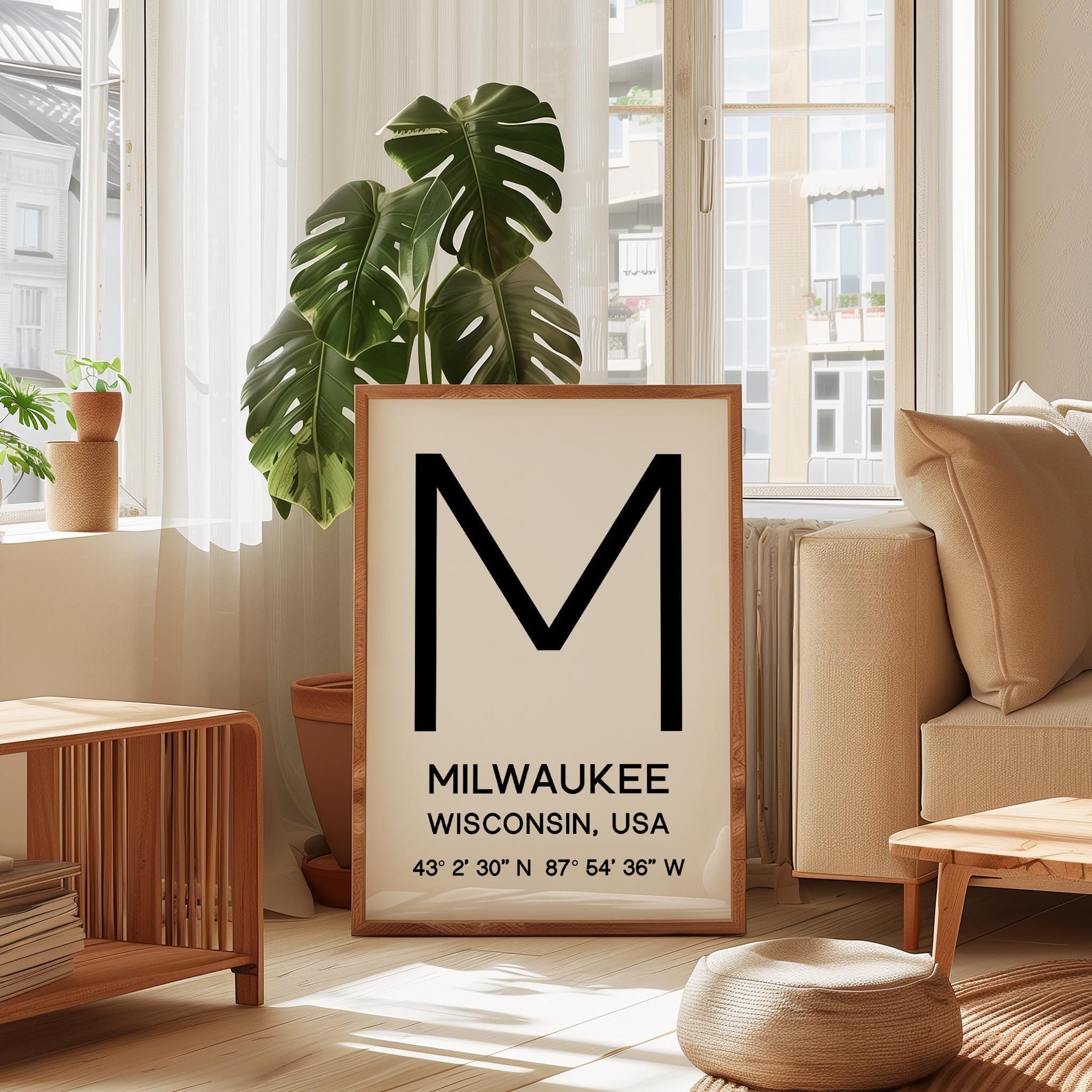 Milwaukee, Wisconsin Wall Art, GPS Coordinates Print, City Typography, Travel Decor