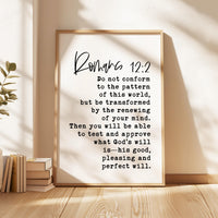 Romans 12:2 Scripture Art Print, Christian Typography Wall Art