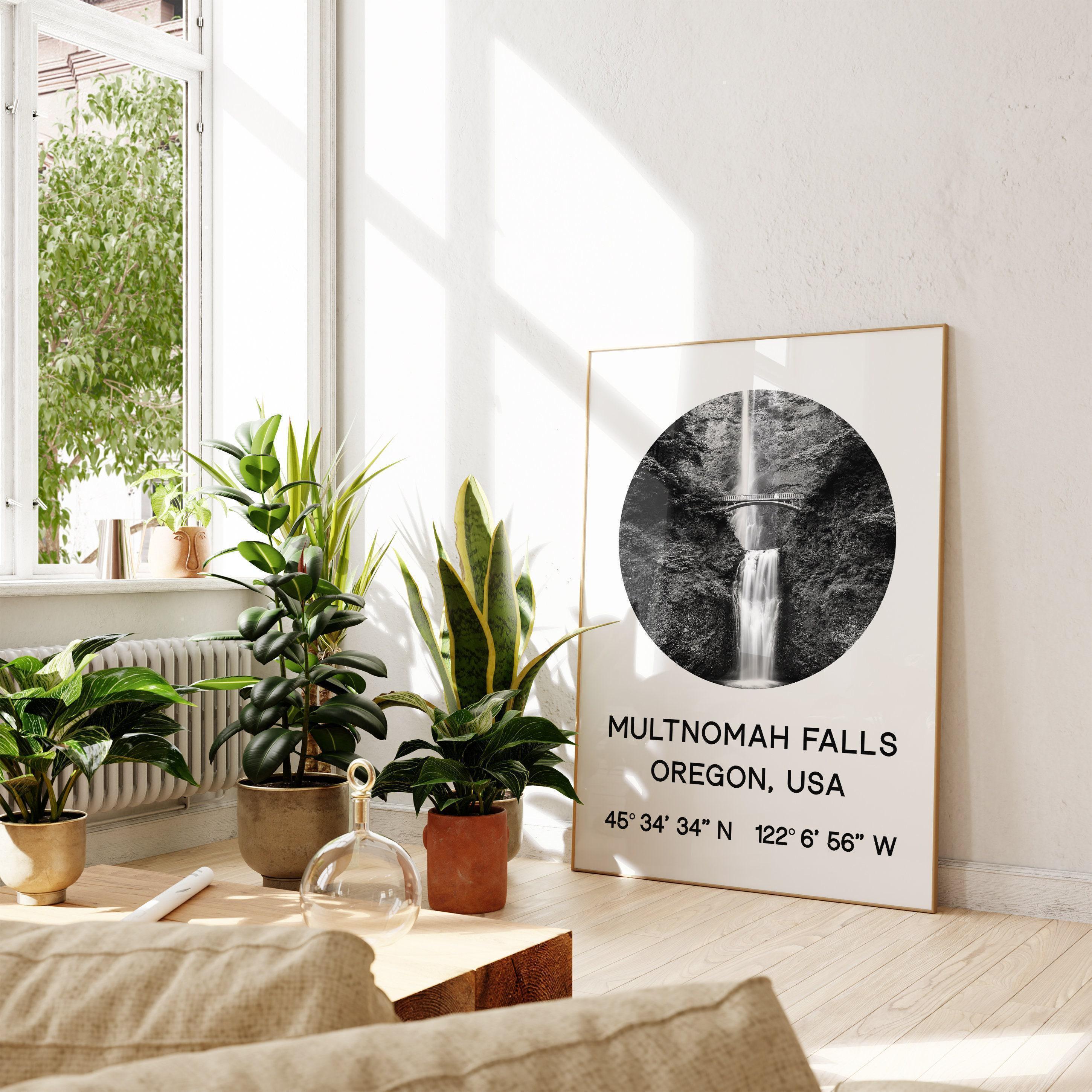 Multnomah Falls, Oregon with GPS Coordinates Art Print,  Travel - Explore - Hike - Nature