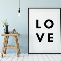 LOVE Typography Print,  Home Wall Decor - Minimalist Decor - Wedding Gift - Anniversary Gift - Black and White Print