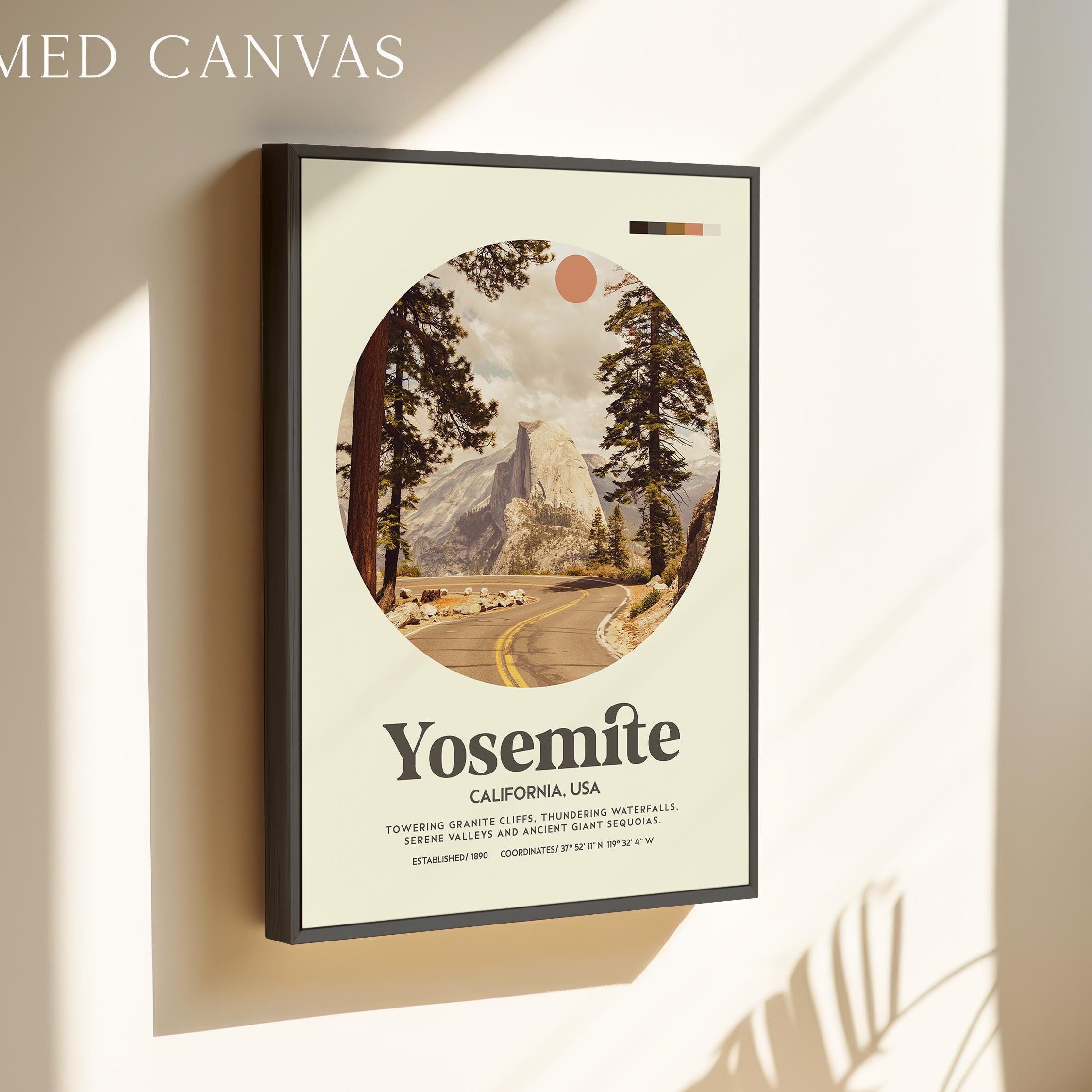 Yosemite National Park Print,  Mid Century Travel Poster - California Wall Art - Mountain Landscape Decor
