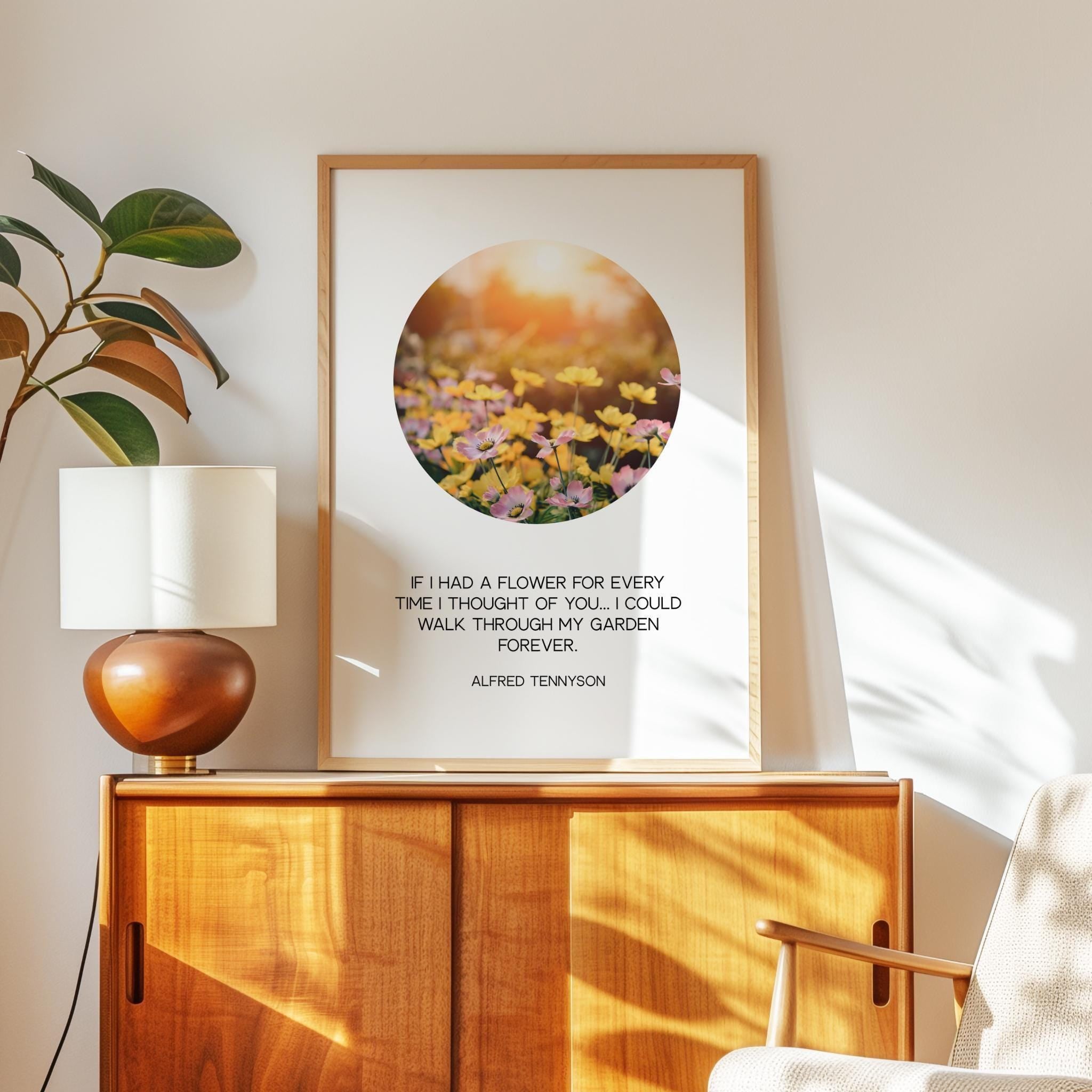 If I Had a Flower Print, Alfred Tennyson Quote, Minimalist Floral Garden Wall Decor