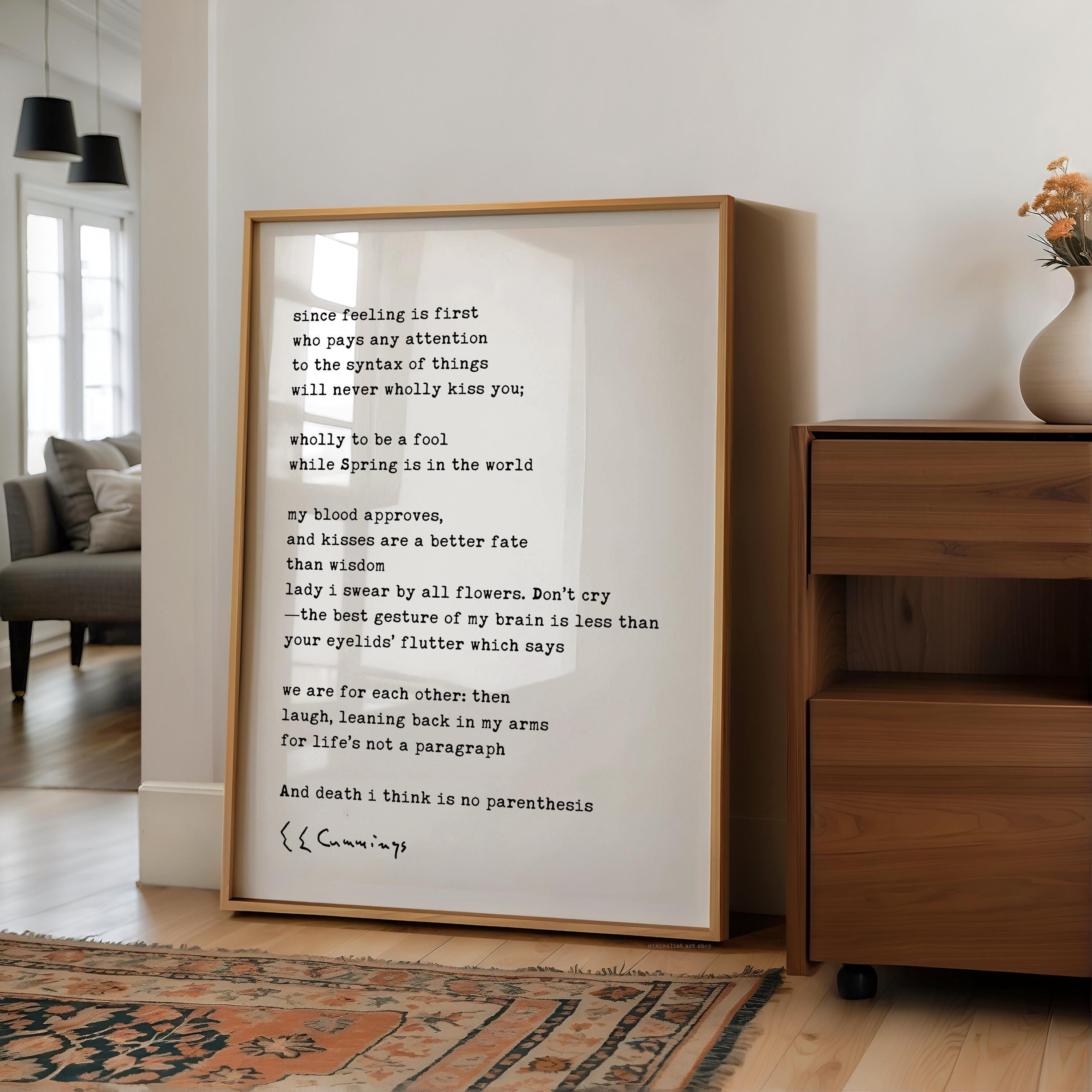 since feeling is first Poem by e.e. cummings Typography Art Print (1926)