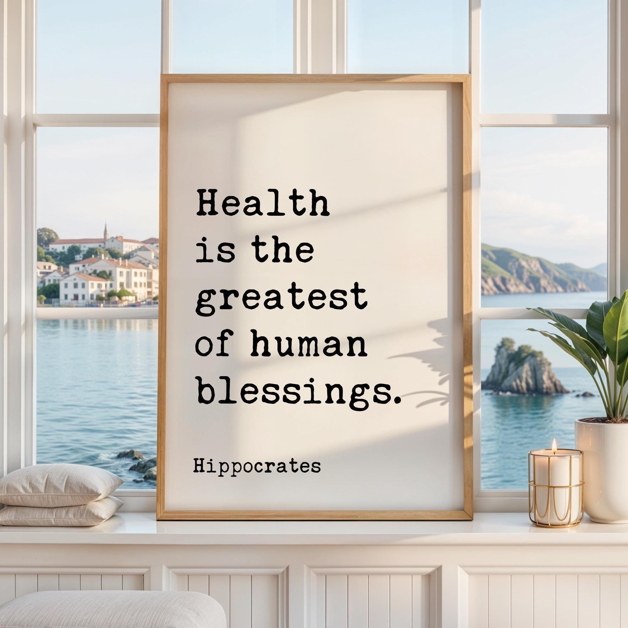 Hippocrates Quote Print, Health Is The Greatest Of Human Blessings Wall Art, Wellness Typography Decor