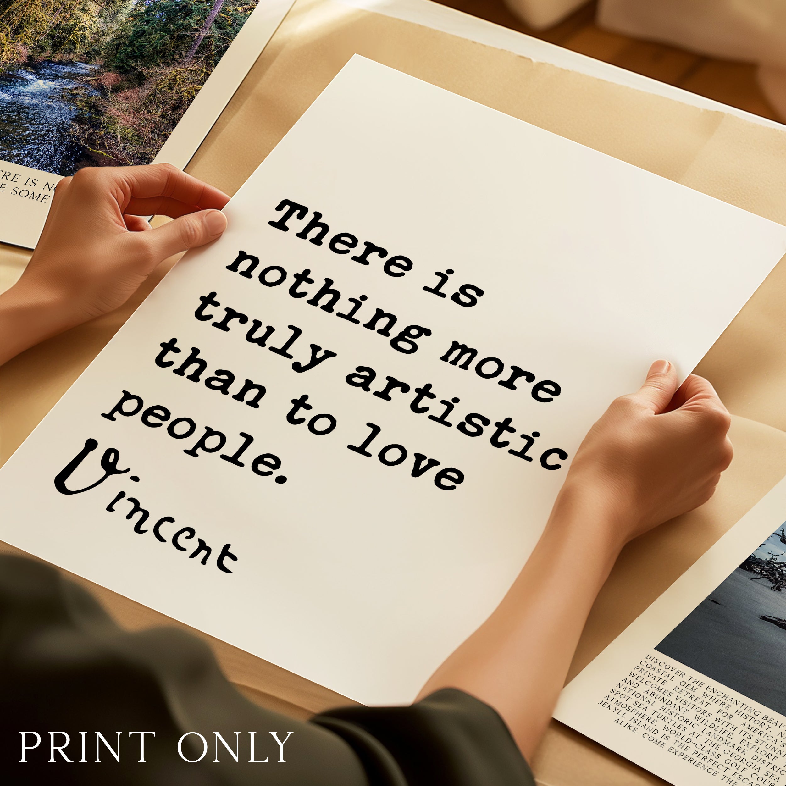 a person's hands holding a piece of paper with a quote from Vincent van Gogh printed on it.