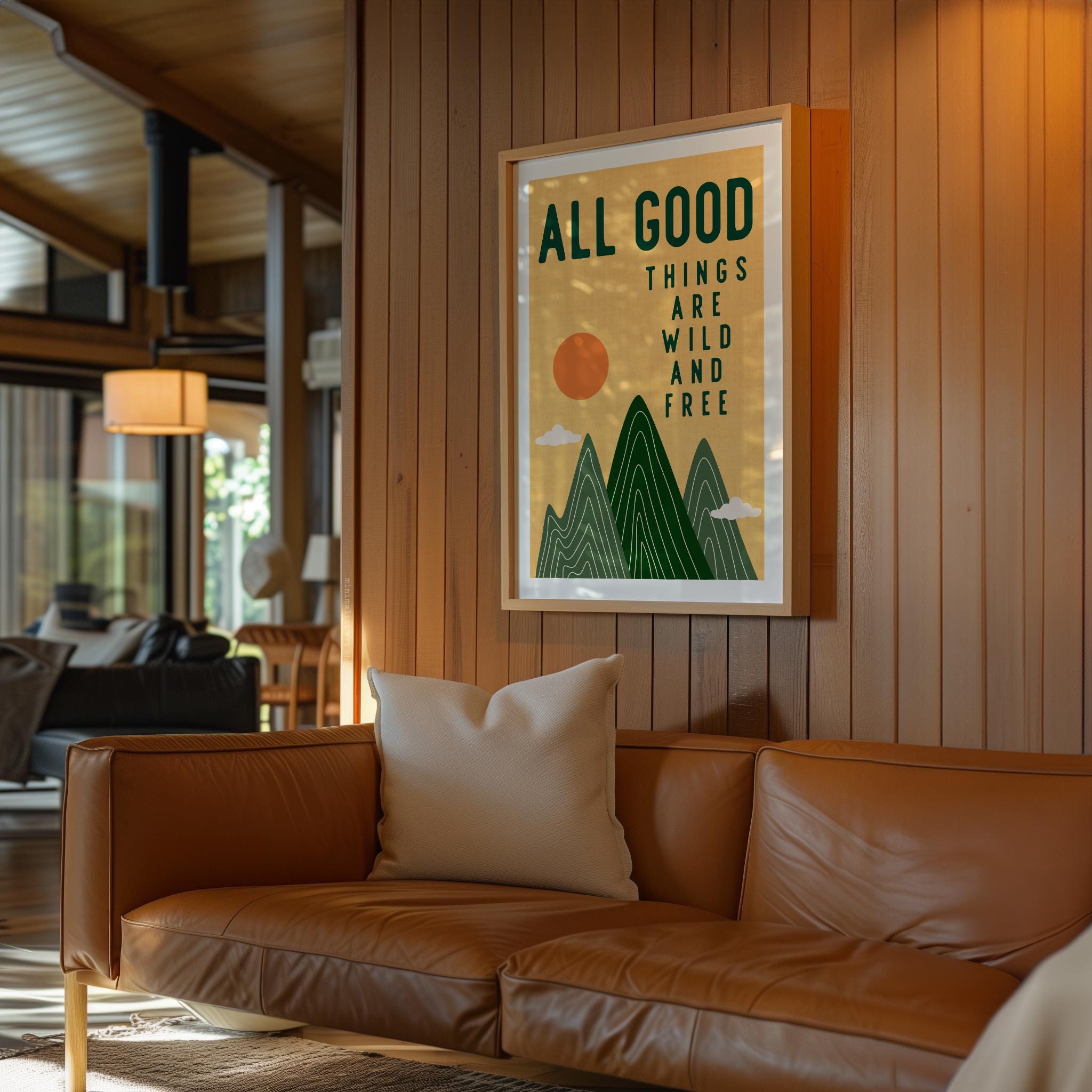 All Good Things Are Wild And Free Print, Retro Mountain Wall Art, Thoreau Quote