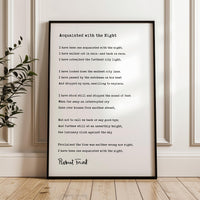 Acquainted with the Night Poem by Robert Frost Typography Art Print,  1928