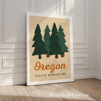 Oregon Pacific Wonderland Retro Art Print, Forest Trees, PNW Travel, Travel Gift Decor