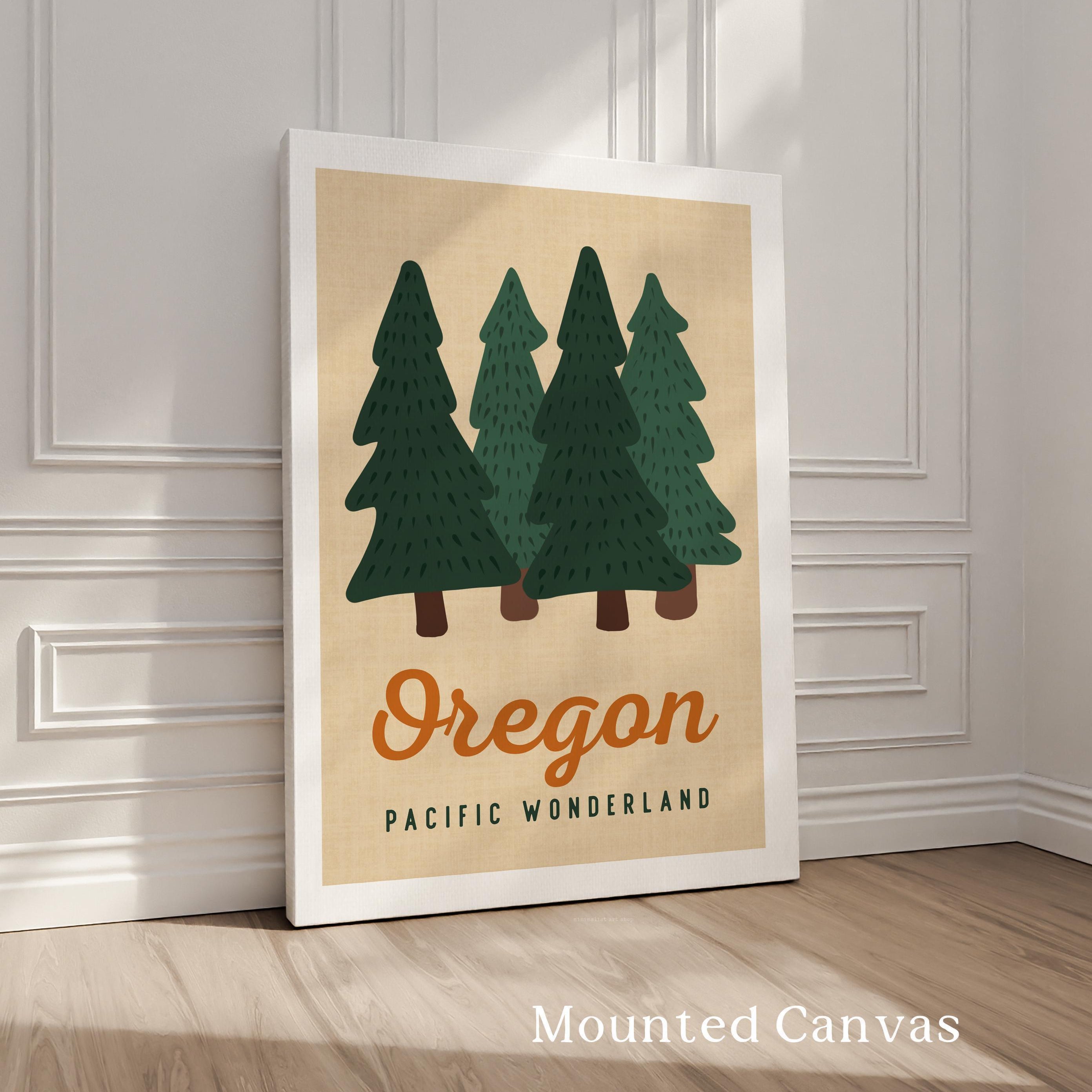 Oregon Pacific Wonderland Retro Art Print, Forest Trees, PNW Travel, Travel Gift Decor