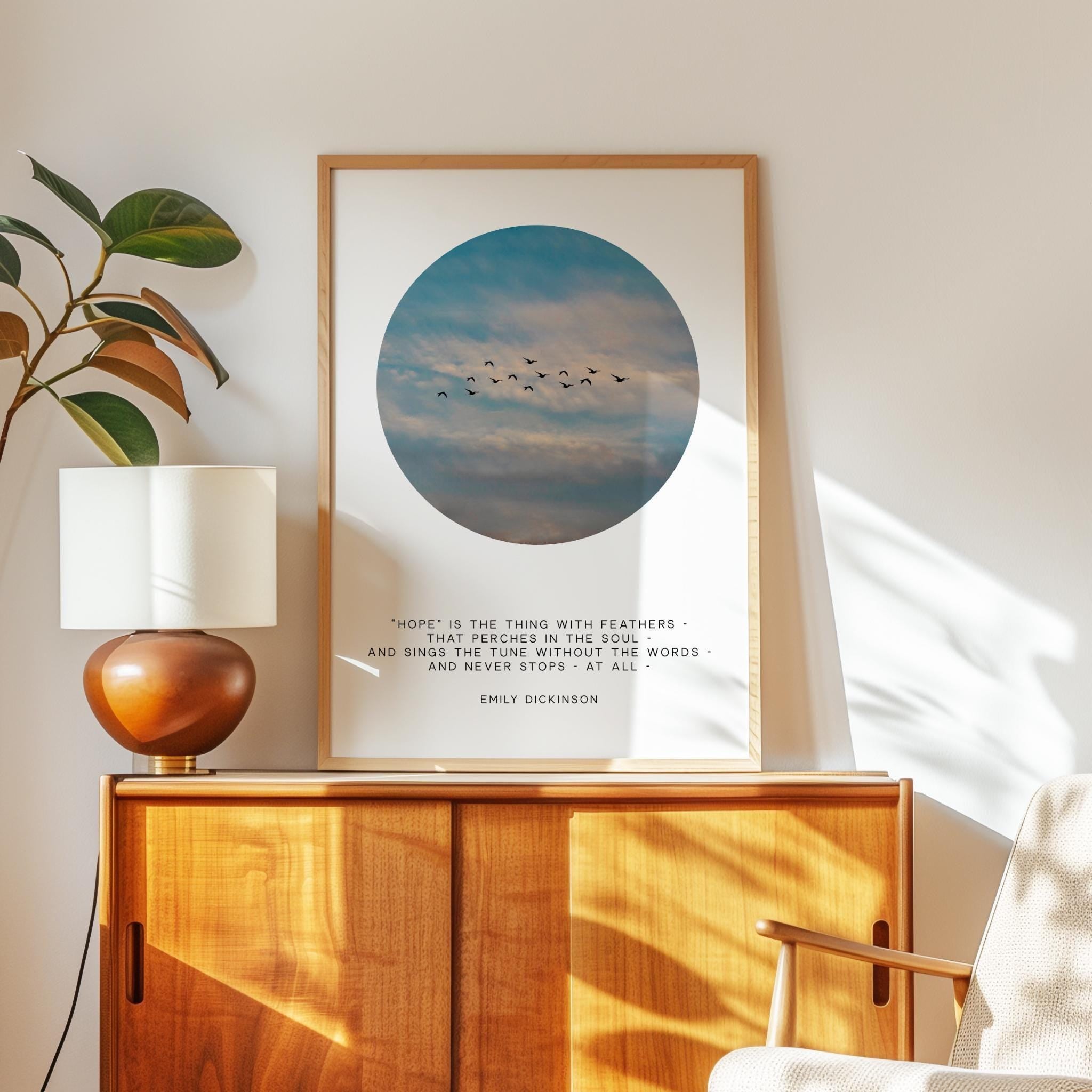 Emily Dickinson Quote Print “Hope Is the Thing with Feathers” Bird Wall Art Inspirational Decor