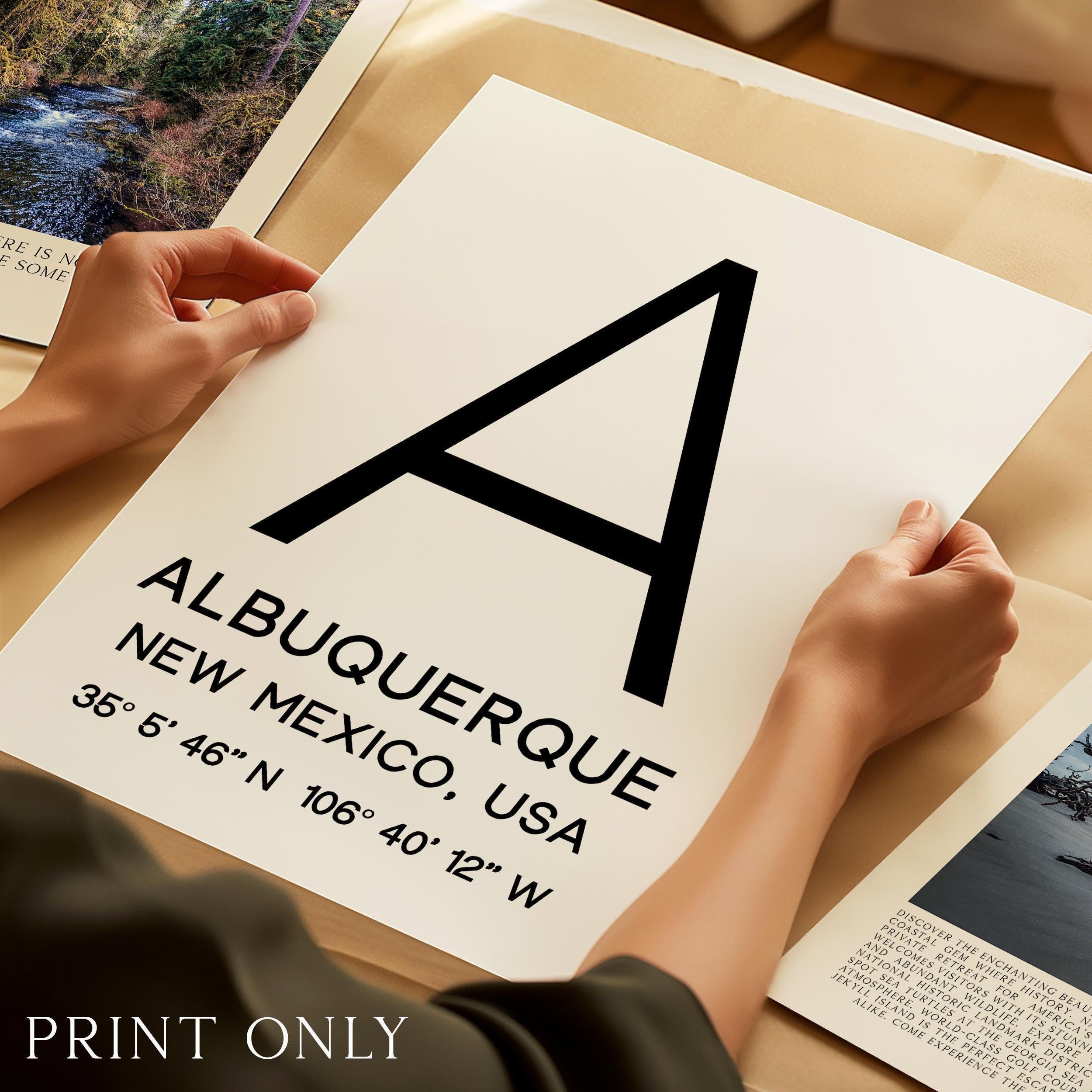 Albuquerque New Mexico Wall Art, GPS Coordinates Print, City Typography, Travel Decor