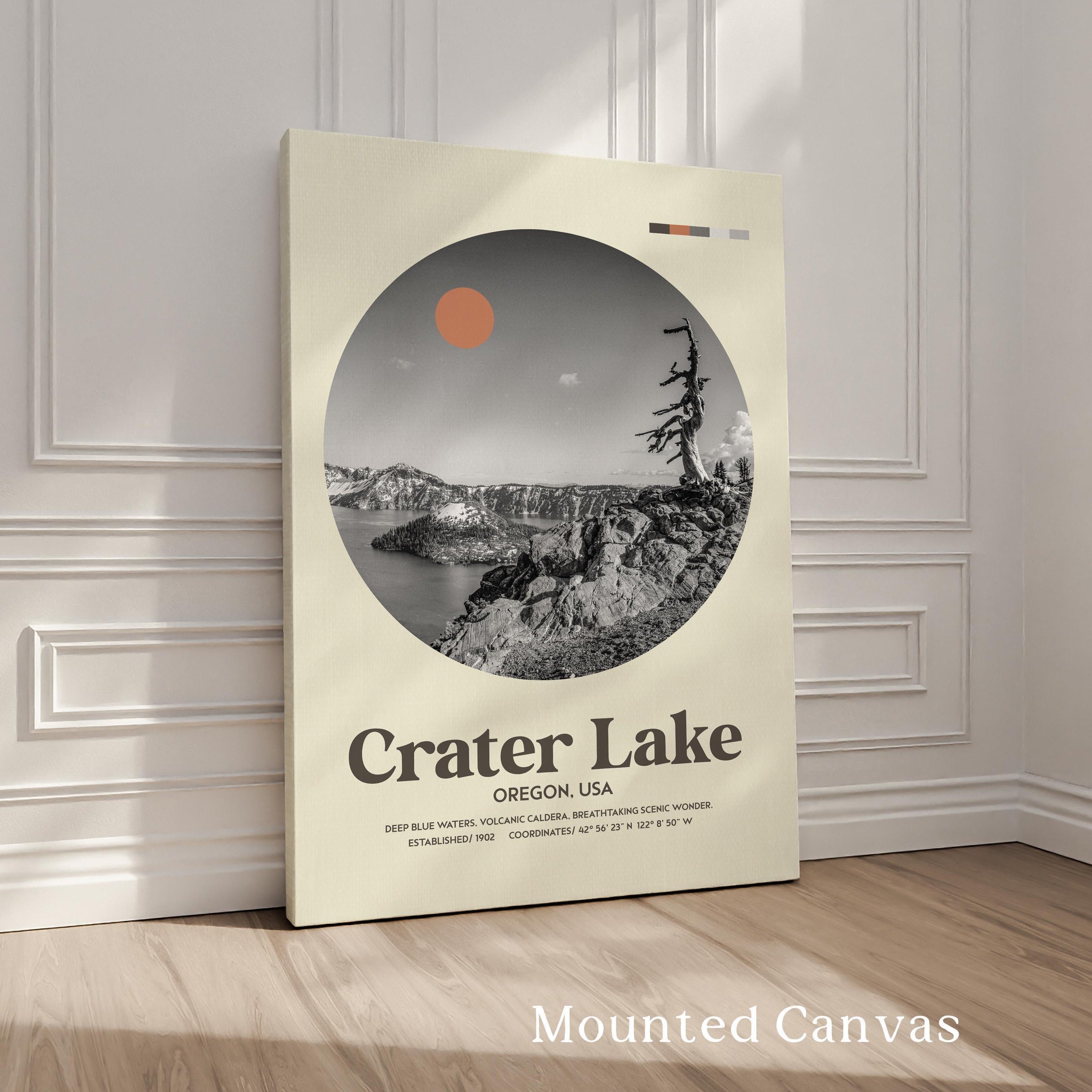 Crater Lake, Oregon,  Mid•Century Modern,  Featuring GPS Coordinates,  Typography Art Print