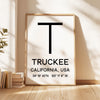 Truckee, California with GPS Coordinates Minimalist Art Print,  Travel,  Ski,  Sierra Nevada