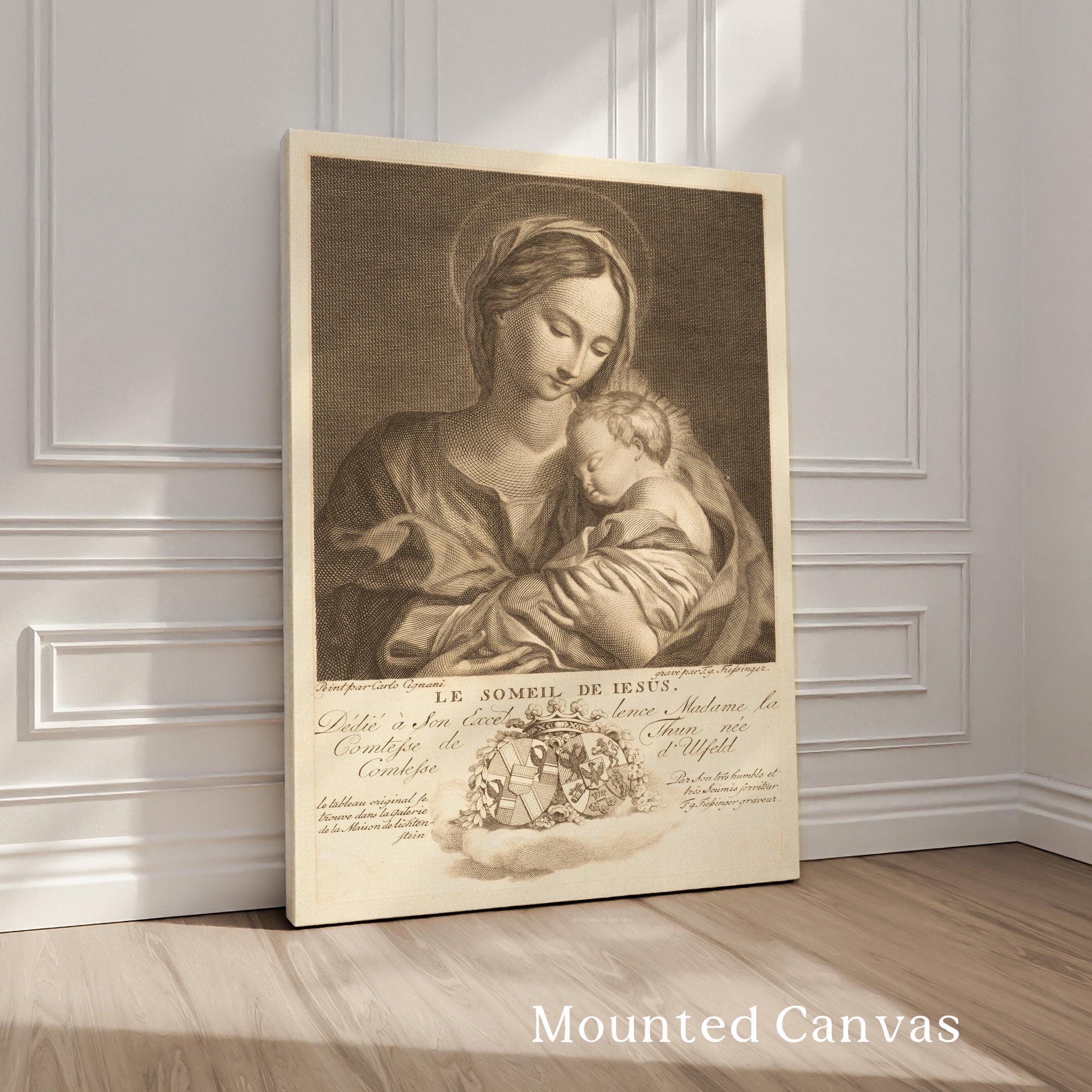 Le Sommeil de Jésus Vintage Art Print,  Virgin Mary & Baby Jesus - 1774 Engraving