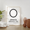 Omaha, Nebraska with GPS Coordinates Minimalist Art Print
