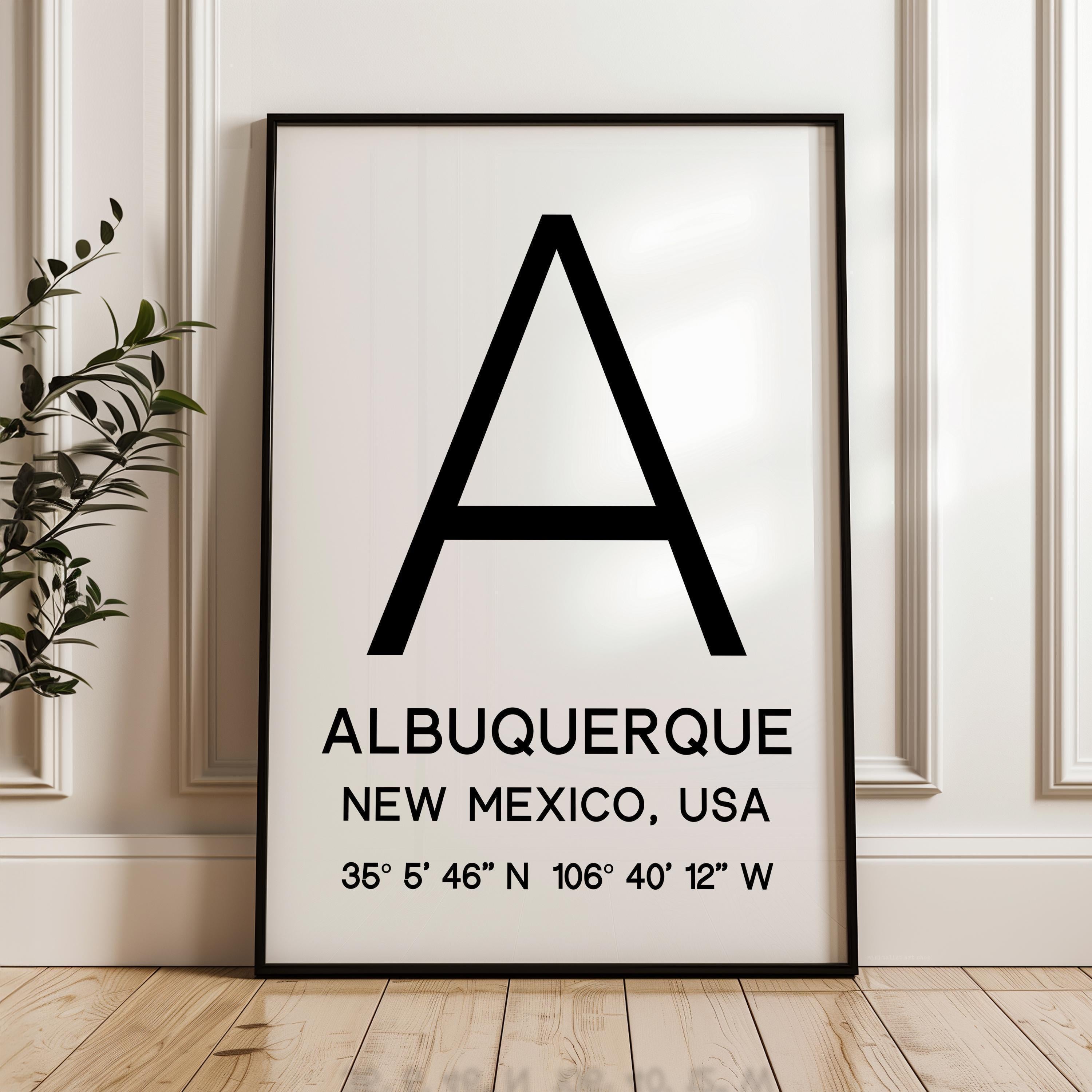 Albuquerque New Mexico Wall Art, GPS Coordinates Print, City Typography, Travel Decor