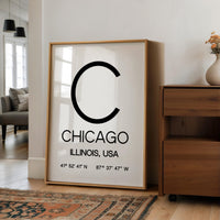 Chicago Illinois Print, Modern City Typography Decor, Minimalist Travel Art