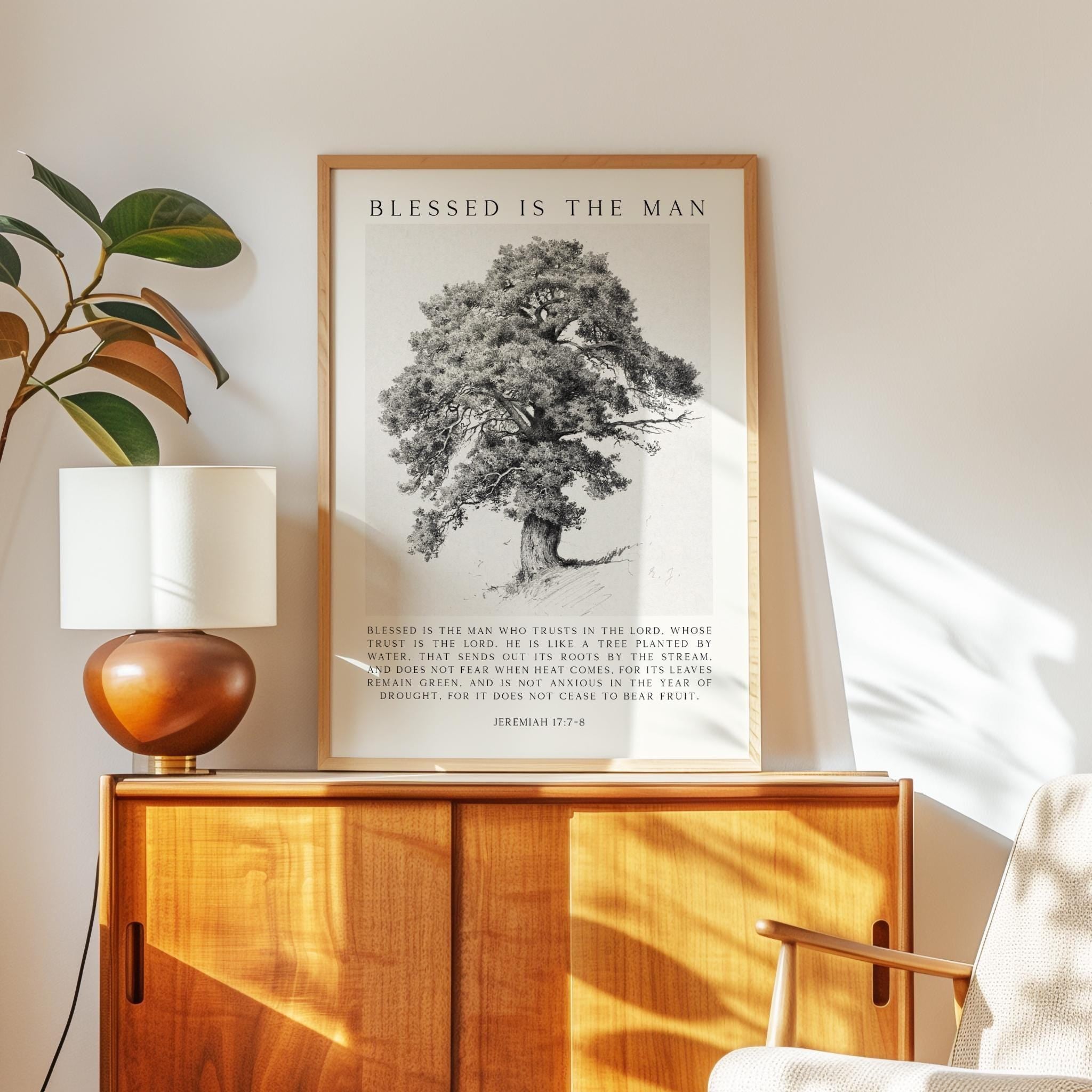 Blessed Is the Man Art Print,  Inspirational Jeremiah 17:7–8 Verse with Tree Illustration