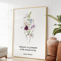 Isaac Newton Quote, “Nature is pleased with simplicity.” Typography Art Print with Wildflowers• Nature Lover - (1687)