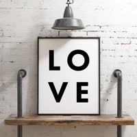 LOVE Typography Print,  Home Wall Decor - Minimalist Decor - Wedding Gift - Anniversary Gift - Black and White Print